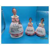 3pc Set c1950s Praying Girls S&P + Napkin Pottery
