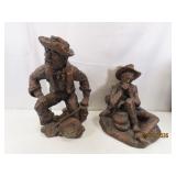 (2) c1980s Sculptures Lg Gold Panning Old Men 10'~