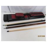 (2) Nice Pool Cues in hard fancy storage case