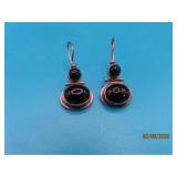Sterling & Black Onyx 1' 2stone Earrings 9g *sign*