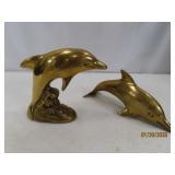 (2) Solid Brass 5'ish DOLPHIN Figures