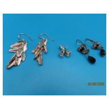 (3sets) Sterling Earrings Leaf~Stud~Black 5.4g