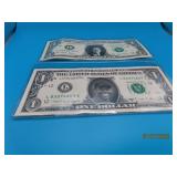 (2) $1 US Bills Ronald Reagan & Tiger Woods faces