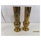 (2) Solid Brass Etched INDIA 12' Vases Ornamental
