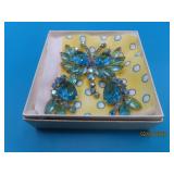 vintage Costume 3pc Blue Rhinestone BUTTERFLY Set