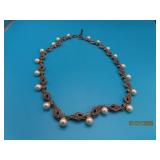 Heavy Linked Sterling & PearlLike 15' Necklace 15g