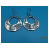 Sterling 1.25' Cylinder TurqInlay Earrings 18g
