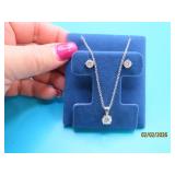 New 3pc Sterling & CZ DiaLook Necklace Earring SET