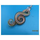 Handblown Glass Treble Clef Sterling Pendant 3''