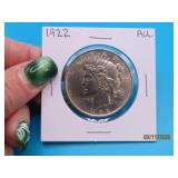 1922 PEACE Silver US Dollar Coin AU