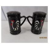 vtg c1960s ROOSTER Cock FolkArt SaltPepper SET