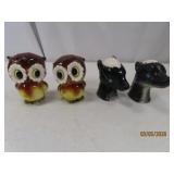 (2) vtg c1950s Salt Pepper SKUNK~OWL Sets pottery