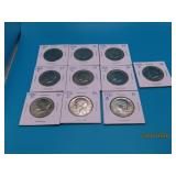 (10) 1971-1986 asst AU/XF Kennedy US Half Dollars