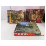 (3) sealed vintage 1000pc Puzzles GUILD Cat/Houses