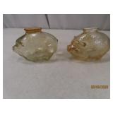 (2) vintage Glass 4' PIGGY BANKS AmberLike  1-way