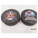 (2) vintage collector's CO AVALANCHE Hockey Pucks