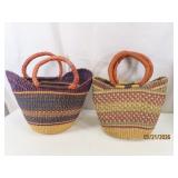 (2) African 12'ish Handled Handwoven/Dyed Baskets