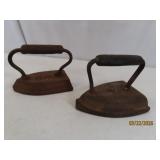 (2) antique Sad Iron DoorStops Weights