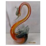 vintage Art Glass 16' MEXICO Colored Swan tag EXC