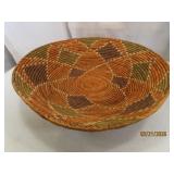 19' African Handwoven shallow Dyed Basket EXC