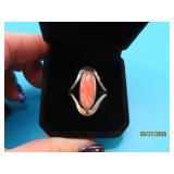 vtg Mexico Sterling Pink CoralType sz9 Ring 4.4g
