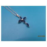 Sterling BlueStone CROSS Pendant 17' Necklace 2.3g