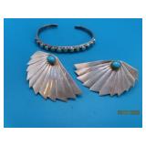 (2pcs) Silver & Turq 1.5'Earrings & 2.25' Braclet
