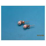 14kt Gold 3/16' Pearl & diamond Earrings 0.6g