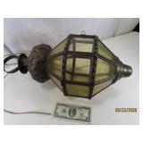 vintage MCM era Hanging 24' Metal/Glass Swag Light