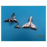 (2) Sterling WhaleTail & Dolphin 1' Pendants 5.6g