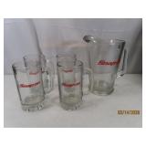 Glass SNAP ON Beer~Handled Pitcher & 4glasses SET