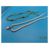 (2) 15' Necklaces Pearl/Green Stone & Sterling