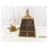 MCM Brass/Stained Glass 13'x9' Swag Hang Lamp
