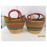 (2) handwoven/dyed African Handled 12'ish Baskets