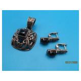 2pc Sterling & Blk Onyx Earring & Pendant 18g