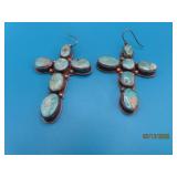 vtg CROSS Pawn 2.5' Sterling Turq Earrings 'NMY' $