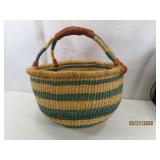 African Handwoven/Dyed 12'ish Handled Basket EXC