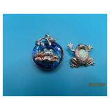 (2) Sterling FROG & Gemstone 3/4' Pendants 8.5g
