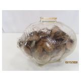 Glass 6.5' PIGGY Jar FULL Wheat Pennies Coins $