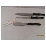 (3) CUTCO brown handled Kitchen Knives 10'~15'
