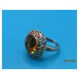10kt White Gold Filagree Citrine sz6.25 Ring 5.65g