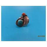 early Pawn Turq/Coral sz5 1.25'front Ring *bent*7g