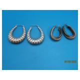 (2sets) Sterling 1'/1.5' Hoop Earrings 9.3g