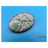 Antique Jadeite Carved Sterling 1 3/8' Pin