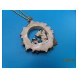 vtg 2' Bone Carved J LATTIA Pendant Alaska?