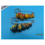 (2) vtg Russian Nest Doll 3' Pins Brooches ylw/grn