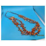 Stunning Orange Coral 24' Fetish Necklace 14ktgold