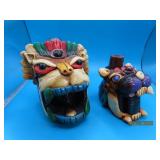 (2) as is Head 4'/5' AZTEC Death Whistle Pottery