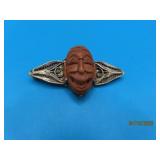 antique NOH Mask Wooden Carved 2' Pin 5.9g