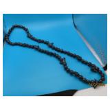 vtg Native Black Pottery Beaded/Bird 34' Necklace